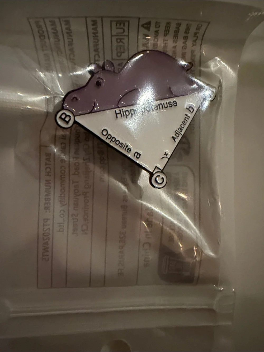 Pythagorean Purple Hippo Triangle Geometry Enamel Pin